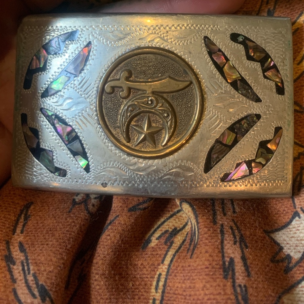 Vintage Shriner’s belt buckle abalone inlay